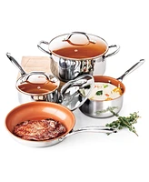 Culinary Edge Ceramic Titanium Infused Nonstick 7 Piece Stainless Steel Cookware Set