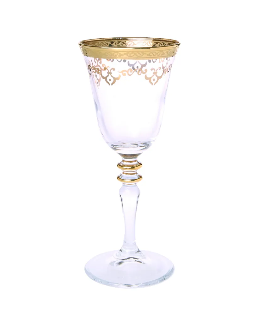 Classic Touch Set Of 6 Pebble Glass Wine Glasses With Gold Rim