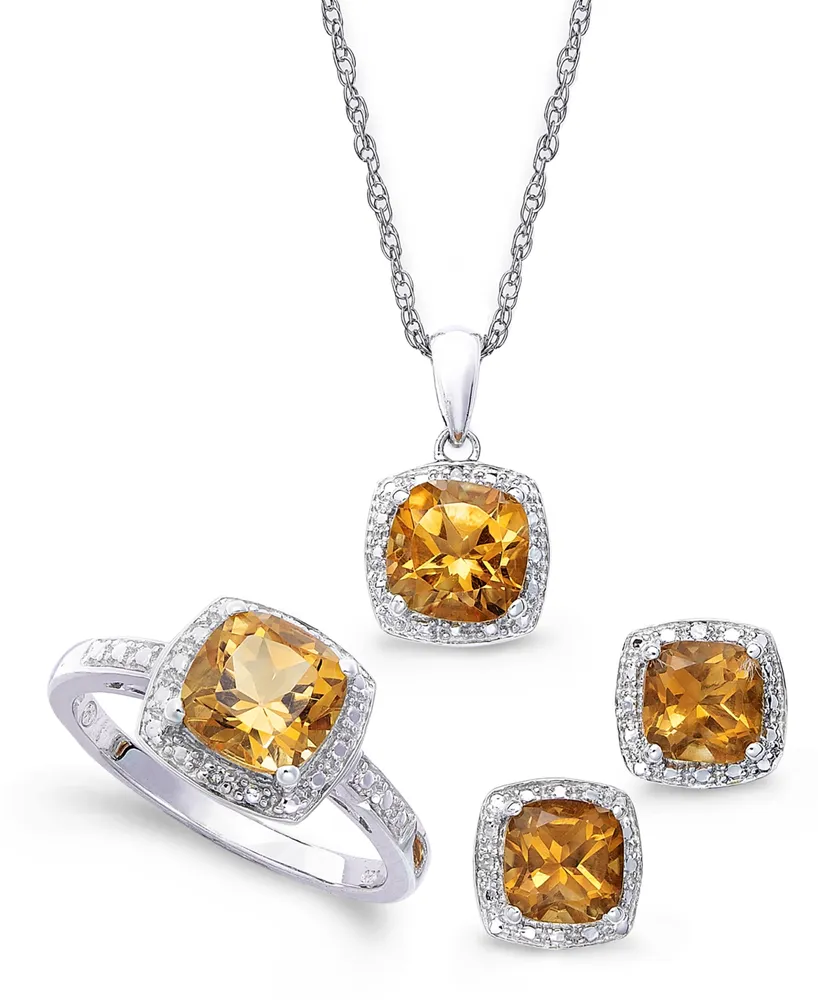 Sterling Silver Jewelry Set, Citrine (4-3/4 ct. t.w.) and Diamond Accent Necklace, Earrings Ring Set