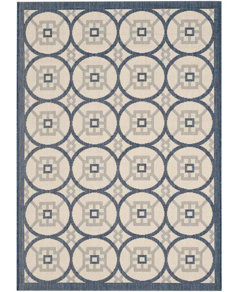 Safavieh Courtyard CY7476 Beige and Navy 5'3" x 7'7" Sisal Weave Outdoor Area Rug