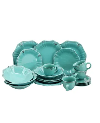 Elama Fleur De Lys 20 Piece Dinnerware Set in Turquoise