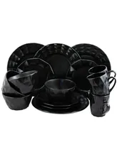 Elama Retro Chic 16 Piece Glazed Dinnerware Set in Black