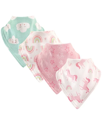 Luvable Friends Baby Girl Cotton Bandana Bibs 4pk, One Size
