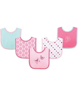 Luvable Friends Baby Girl Cotton Terry Drooler Bibs with Peva Back