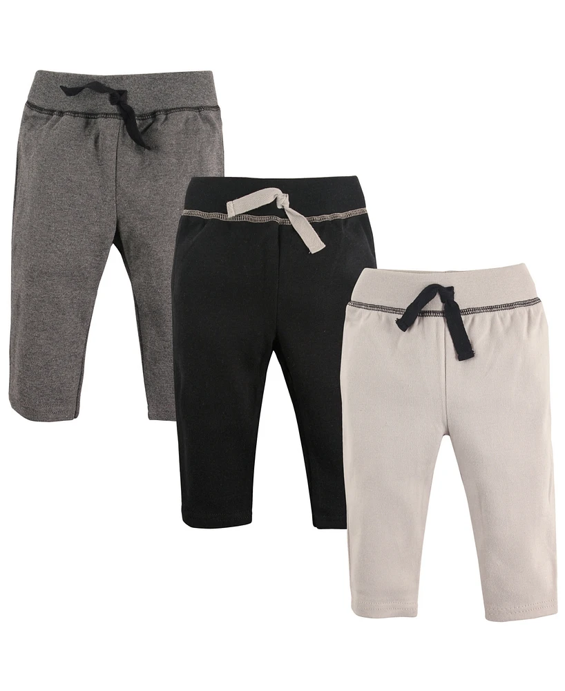 Hudson Baby Boys Cotton Pants 3pk, Black Gray, 0-3 Months