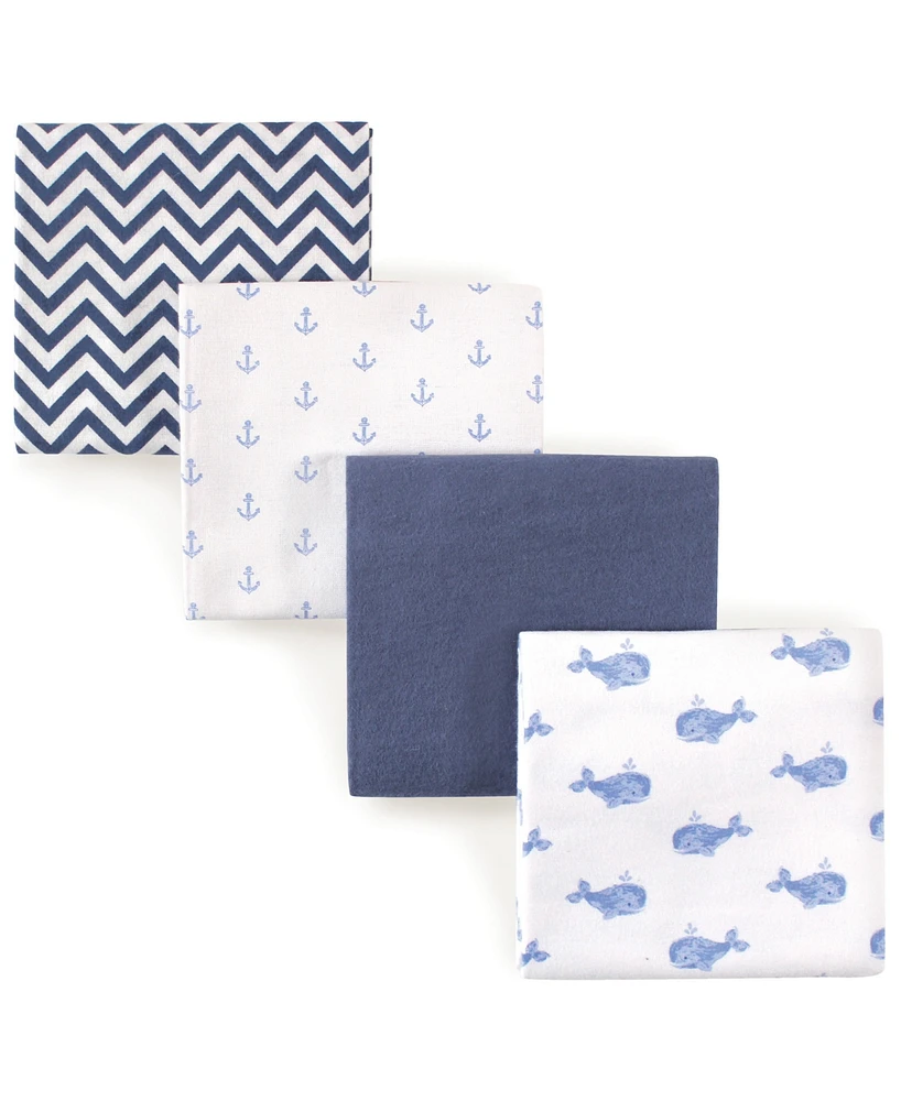 Hudson Baby Flannel Receiving Blankets, 4-Pack, Blue Whales, One Size