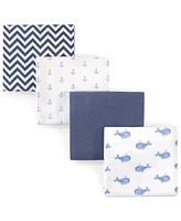 Hudson Baby Flannel Receiving Blankets, 4-Pack, Blue Whales, One Size