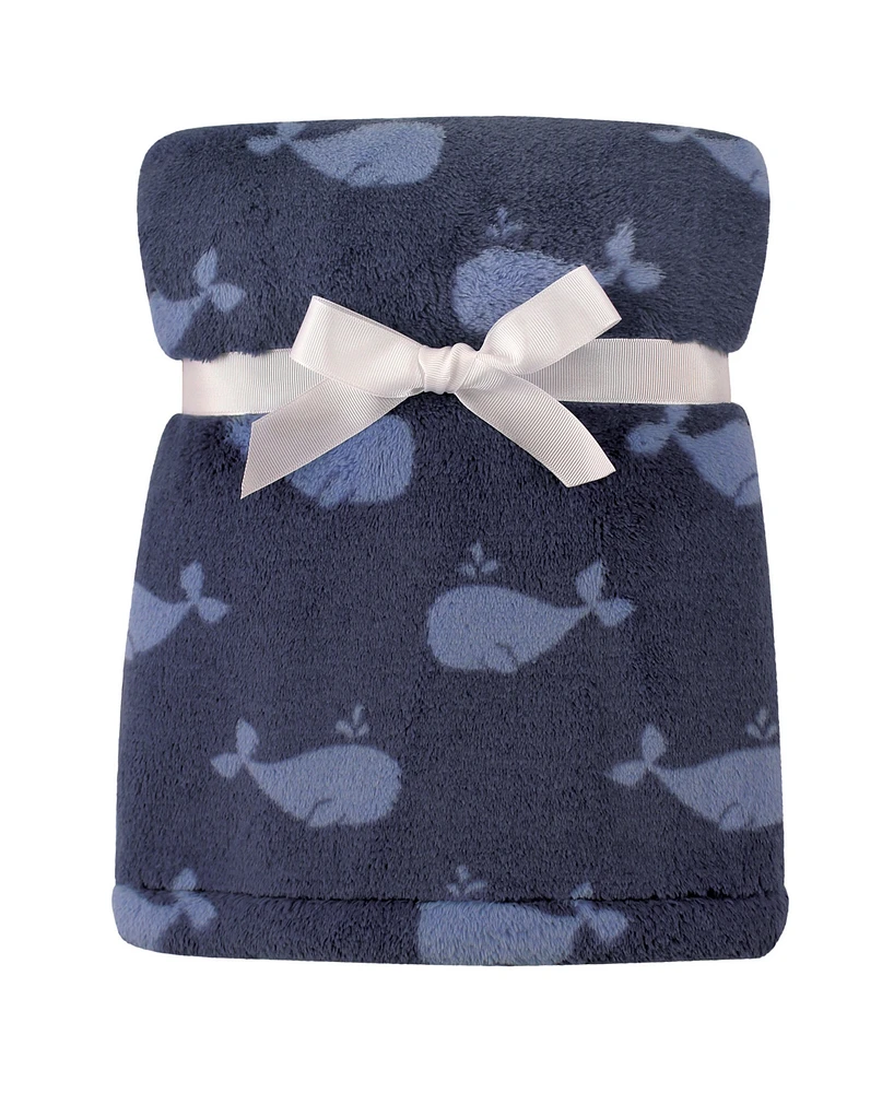 Hudson Baby Super Plush Blanket, Blue Whales, One Size