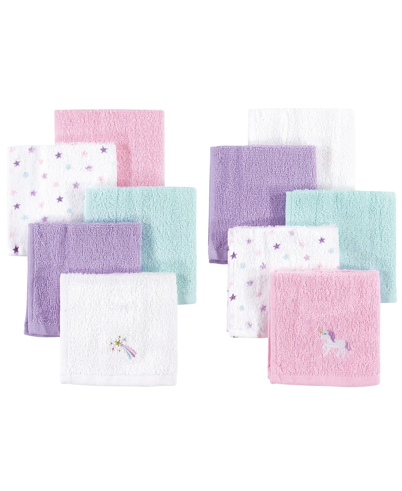 Hudson Baby Infant Girl Super Soft Cotton Washcloths, Unicorn, One Size