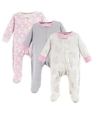 Touched by Nature Baby Girls Organic Cotton Zipper Sleep and Play 3pk, Tulip, 3-6 Months