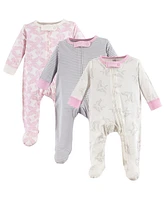 Touched by Nature Baby Girls Organic Cotton Zipper Sleep and Play 3pk, Tulip, 3-6 Months