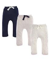 Touched by Nature Baby Boys Organic Cotton Pants 3pk, Oatmeal Navy