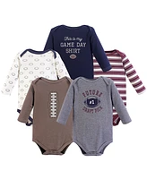 Hudson Baby Infant Boy Cotton Long-Sleeve Bodysuits 5pk, Football, 18-24 Months