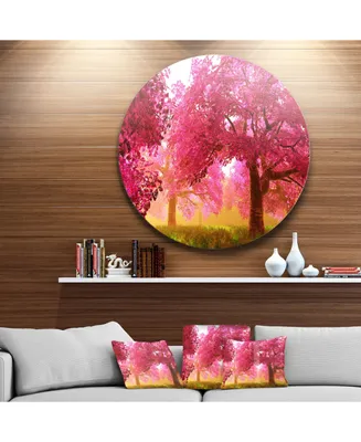 Designart 'Mysterious Red Cherry Blossoms' Disc Large Landscape Metal Circle Wall Art