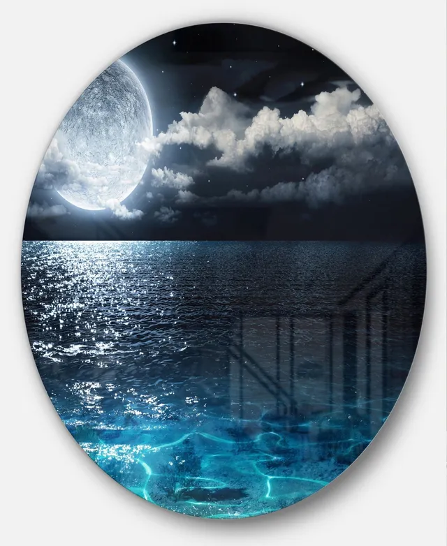 Super Full Moon Over The Sea I 12 in x 8 in Painting Canvas Art Print, by  Designart 
