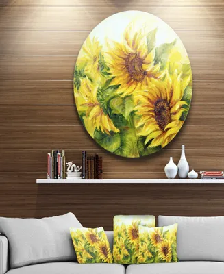 Designart 'Bright Yellow Sunny Sunflowers' Floral Metal Artwork - 23" x 23"