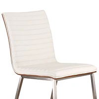 Cafe Brushed Stainless Steel Dining Chair Gray Artificial leather with Walnut Back - Set of 2