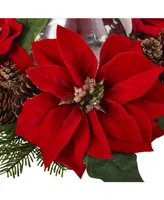 Nearly Natural Poinsettia Pine and Pine Cone Candelabrum