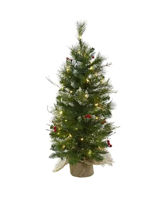 3-Ft. Christmas Tree with Clear Lights Berries and Burlap Bag