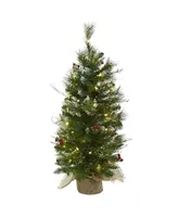 3-Ft. Christmas Tree with Clear Lights Berries and Burlap Bag