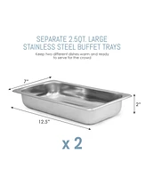 Elite Gourmet 5Qt. Dual Buffet Server Food Warmer with Temperature Control and Clear Slotted Lids