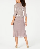 Alex Evenings Petite Sequined A-Line Midi Dress and Jacket