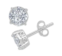 Diamond Cluster Stud Earrings (1 ct. t.w.) in 14k White Gold