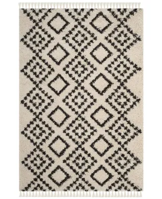 Safavieh Moroccan Fringe Shag MFG245 Cream and Charcoal 6'7" X 6'7" Square Area Rug