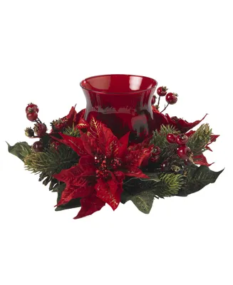 Nearly Natural Poinsettia and Berry Candelabrum