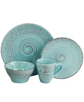 Elama Malibu Waves 16 Piece Dinnerware Set in Turquoise