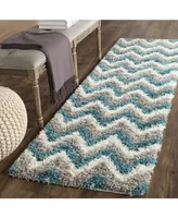 Safavieh Shag Kids SGK568 Ivory and Blue 2'3" x 7' Runner Area Rug