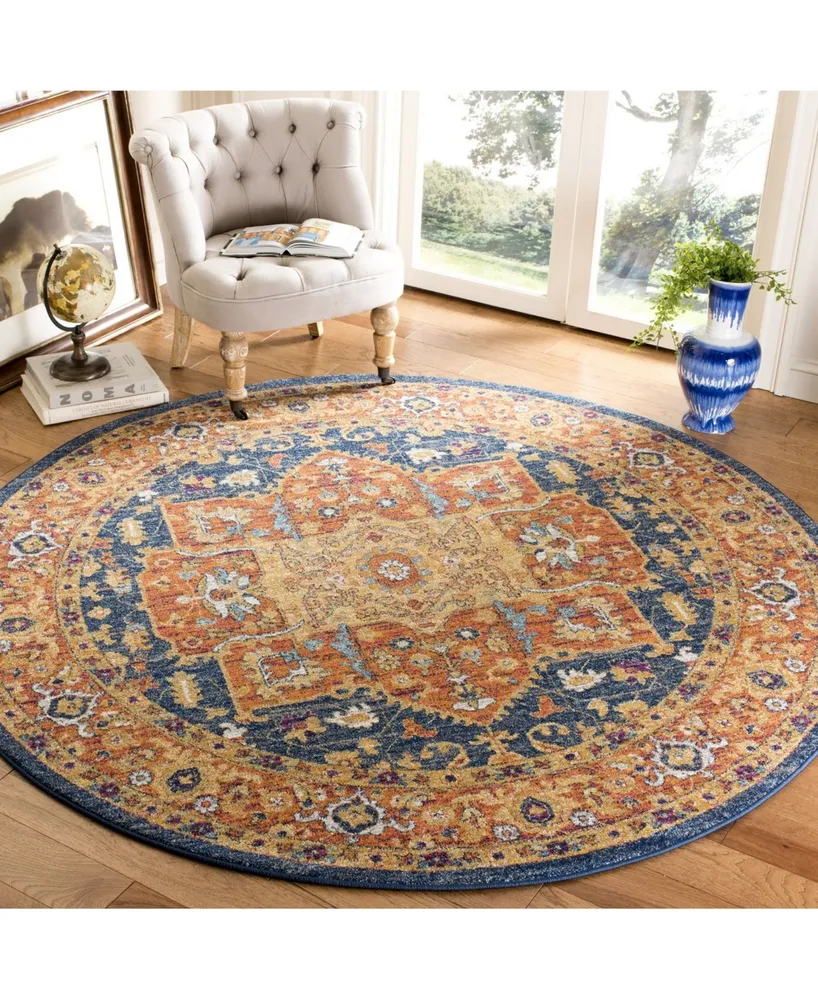 Safavieh Evoke EVK275 Blue and Orange 6'7" x 6'7" Round Area Rug