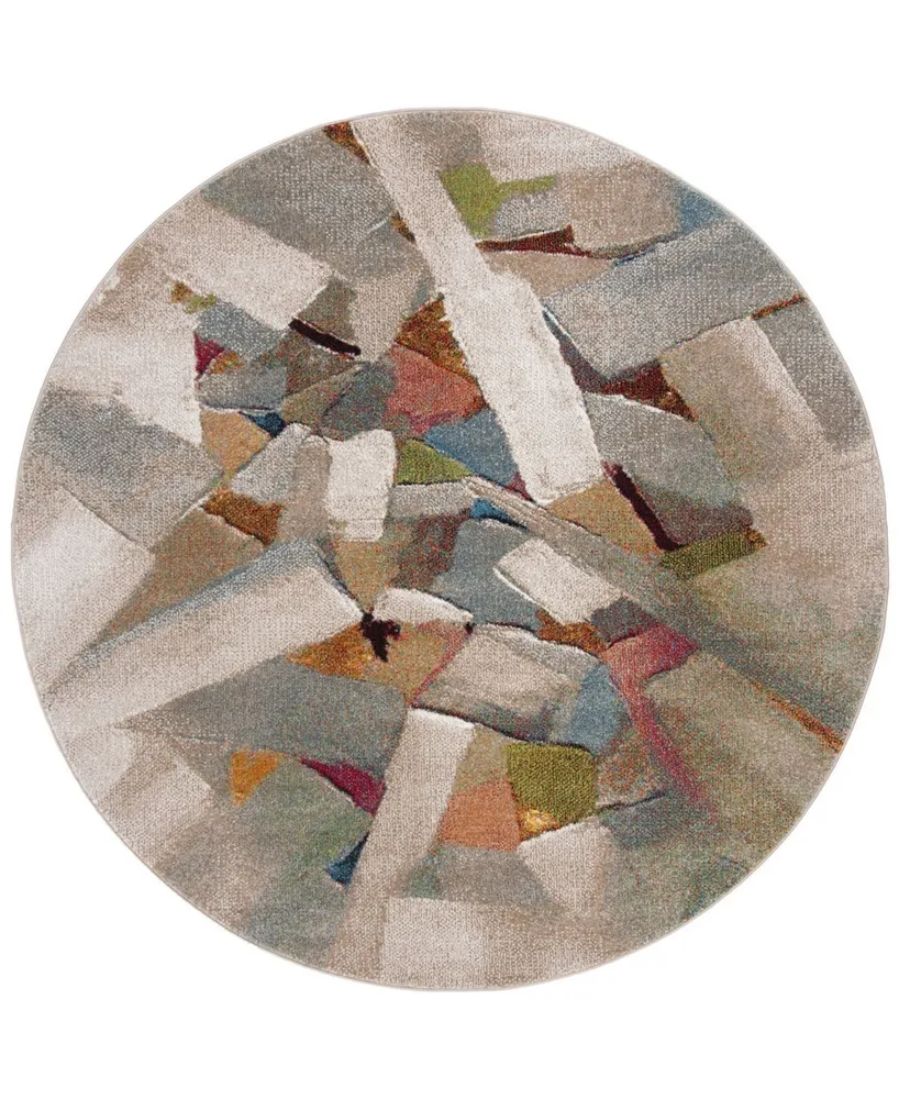 Safavieh Porcello PRL6937 Gray and Multi 6'7" x 6'7" Round Area Rug