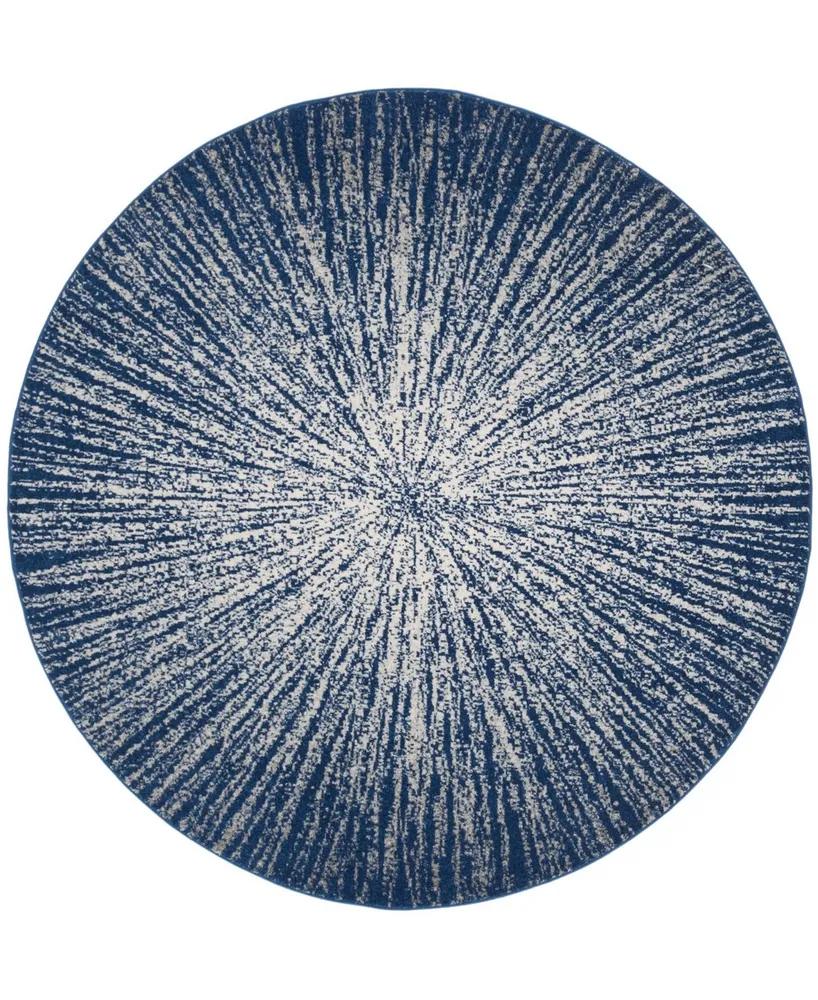 Safavieh Evoke EVK228 Navy and Ivory 6'7" x 6'7" Round Area Rug