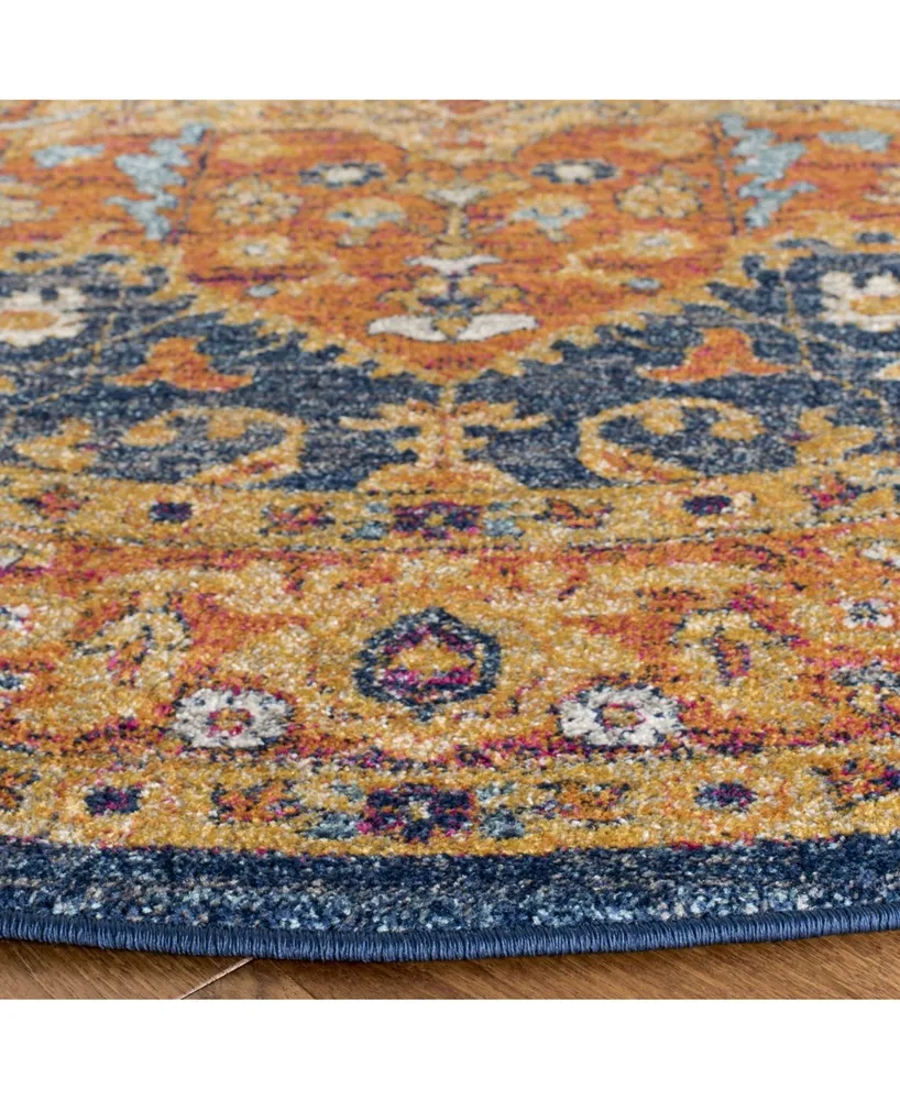 Safavieh Evoke EVK275 Blue and Orange 6'7" x 6'7" Round Area Rug