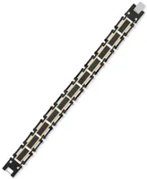 Esquire Men's Jewelry Two-Tone Square Link Bracelet in Black & Gold Ion-Plated Stainless Steel & Black Carbon Fiber, Created for Macy's