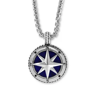 Effy Men's Lapis Lazuli (14-1/2mm) Compass 22" Pendant Necklace in Sterling Silver