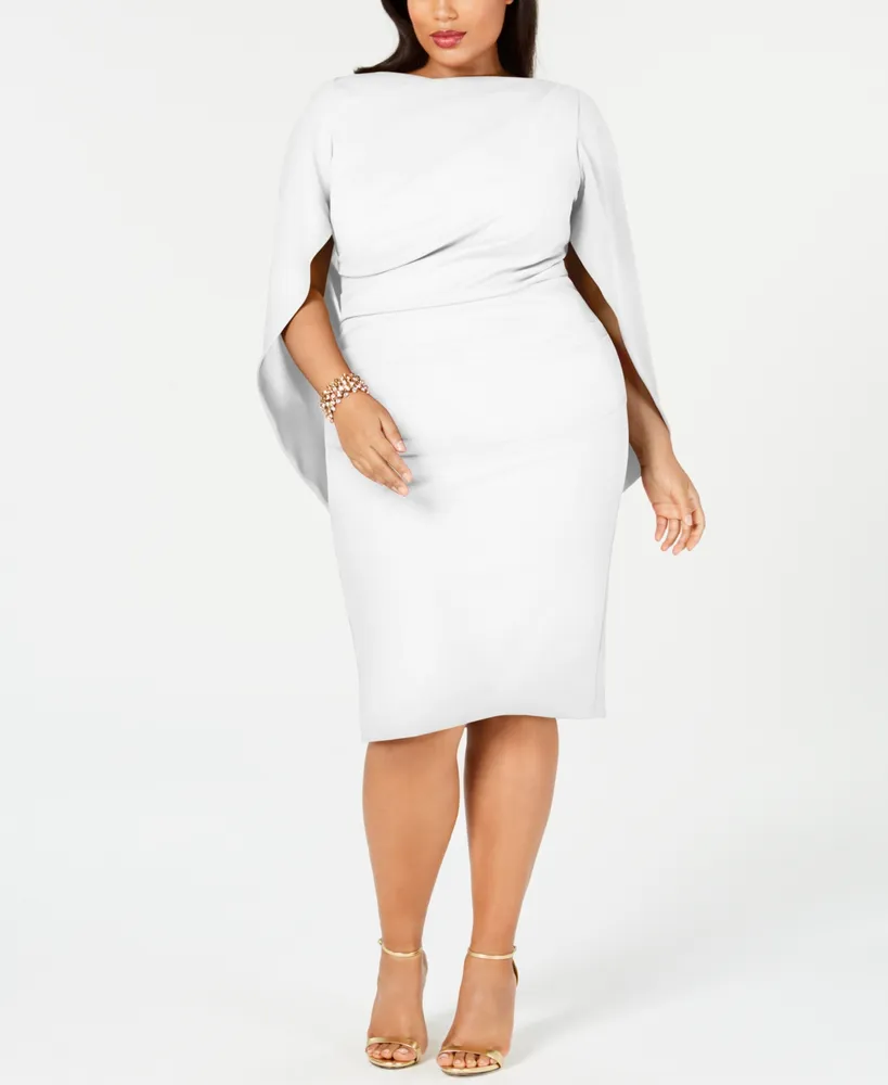 Betsy & Adam Plus Ruched Cape Dress