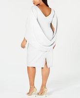 Betsy & Adam Plus Ruched Cape Dress