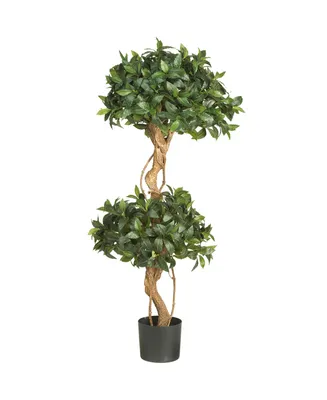 Nearly Natural 4' Sweet Bay Double Ball Topiary Faux Silk Tree