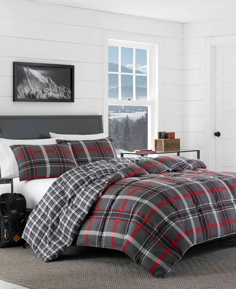 Eddie Bauer Willow Plaid Microsuede Down Alt Reversible Comforter Set, Twin