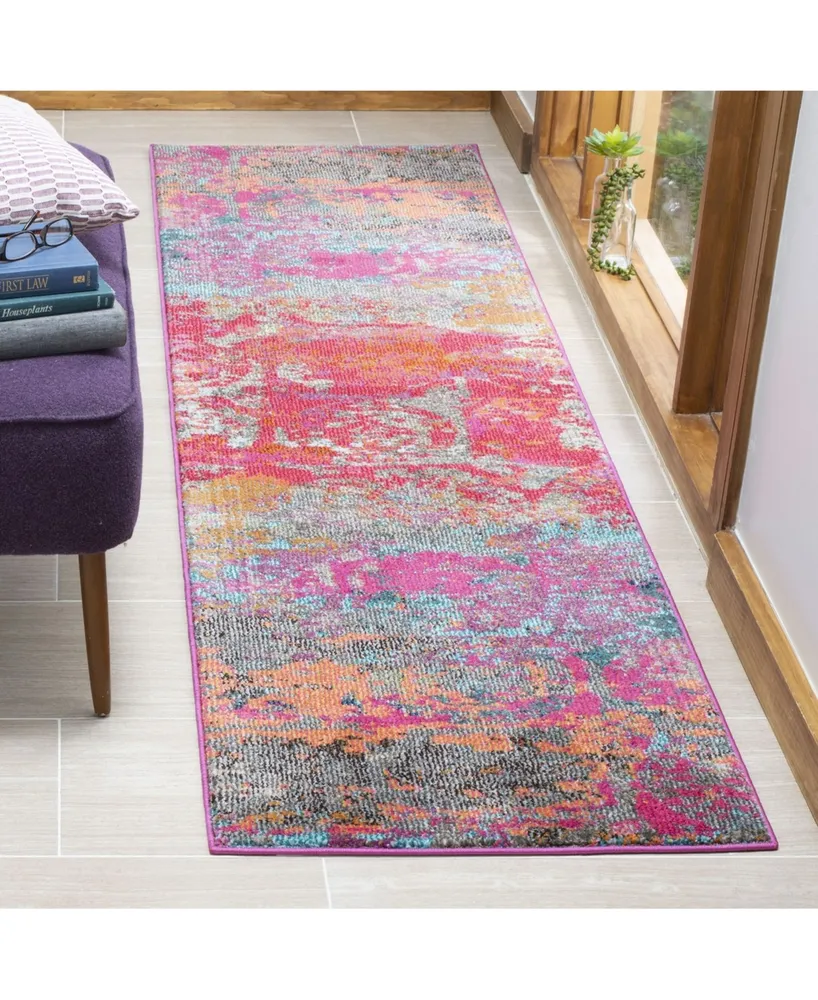 Safavieh Monaco MNC261 Fuchsia and Blue 2'2" x 8' Runner Area Rug