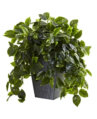 Nearly Natural Hanging Pothos w/ Slate Planter Uv Resistant