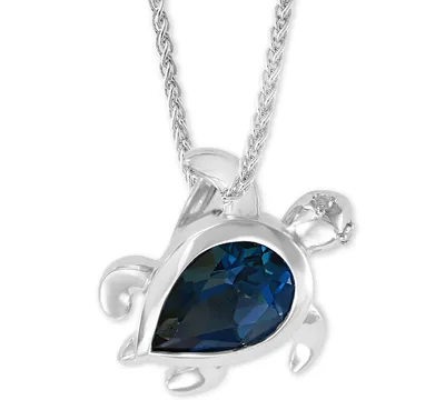 Effy London Blue Topaz (2-3/8 ct. t.w) & Diamond Accent Turtle 18" Pendant Necklace in Sterling Silver
