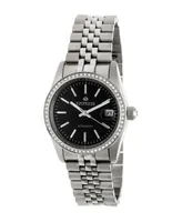 Empress Constance Automatic, Silver Case, Black Dial, Silver Stainless Steel Watch 37mm