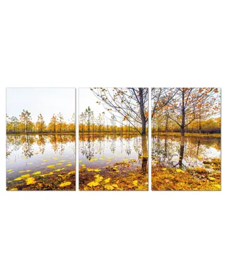 Chic Home Decor Falling Leaves 3 Piece Wrapped Canvas Wall Art Autumn -27" x 60"