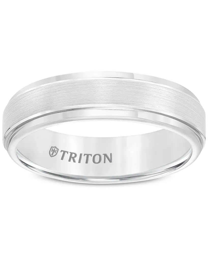 Triton Men's White Tungsten Carbide Ring, Comfort Fit Wedding Band (6mm)