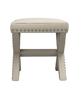 Bradford Linen Fabric X-Base Nailhead 17" Ottoman Bench