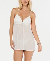 Linea Donatella Juliet Lace-Trim Chiffon Babydoll Chemise Nightgown Lingerie