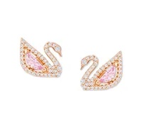 Swarovski Rose Gold-Tone Crystal Swan & Removable Chain Drop Earrings